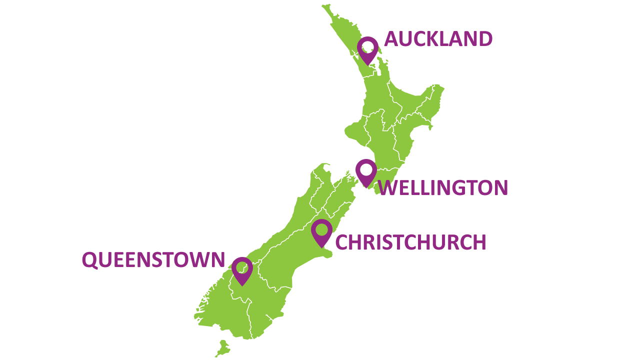 Map of Condo rental locations in New Zealand - KILROY
