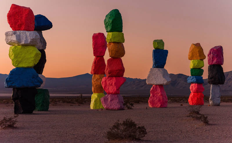 The artwork Seven Magic Mountains in the desert in Nevada, USA