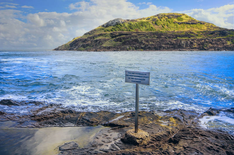 Sign on the beach of Cape York, the northernmost point of Australia